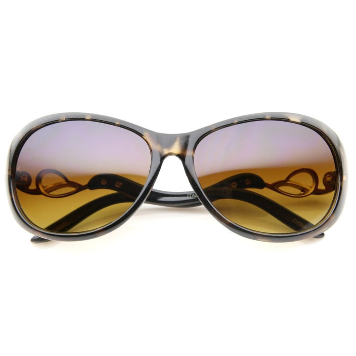 Womens Oversized Sunglasses Metal Temple Rhinestone Accent Gradient Lens 61mm Image 1