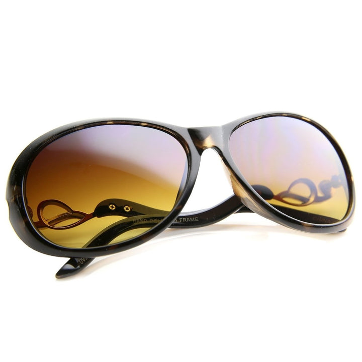 Womens Oversized Sunglasses Metal Temple Rhinestone Accent Gradient Lens 61mm Image 4