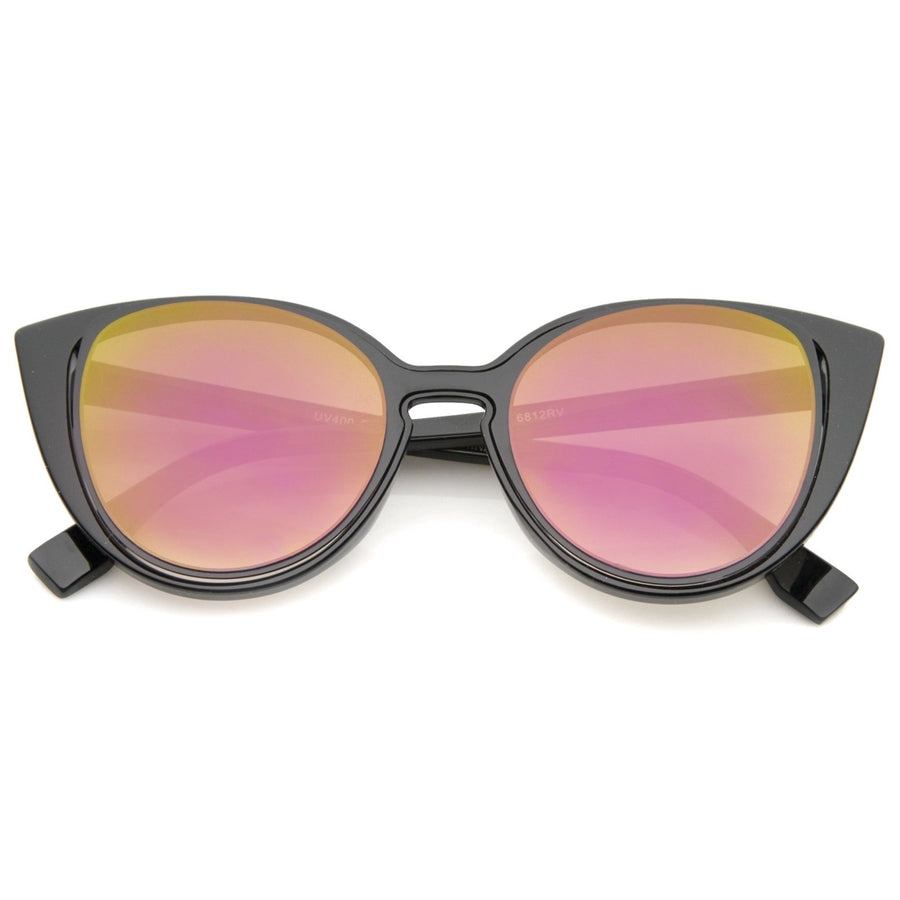Womens Open Metal Insert Colored Mirror Lens Cat Eye Sunglasses 51mm Image 1