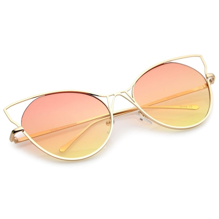 Womens Cat Eye Sunglasses Oversize Gradient Lenses Slim Metal Frame 60mm Image 4