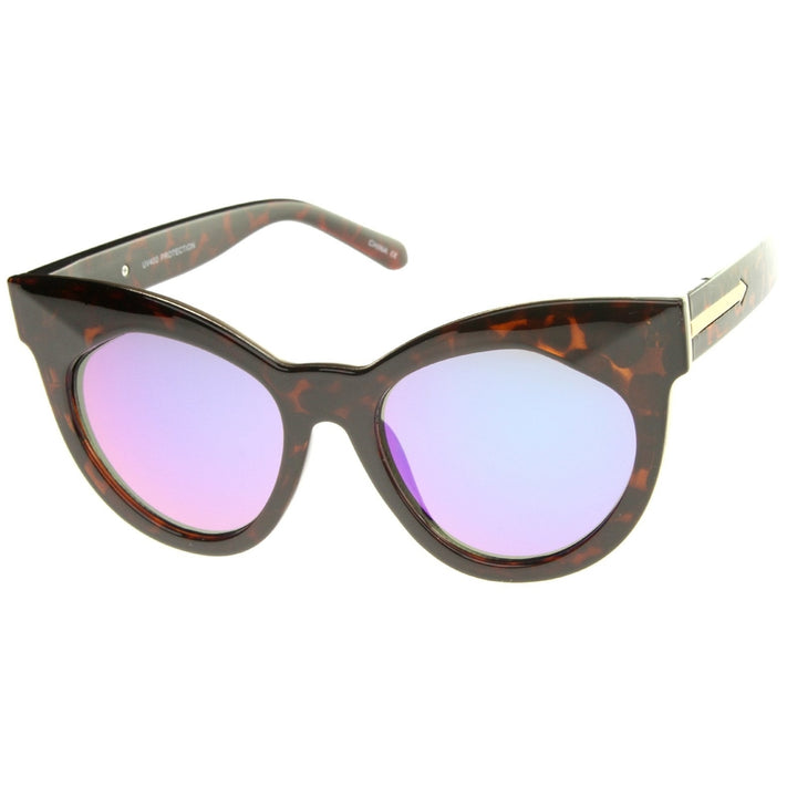 Womens Oversize Cat Eye Sunglasses Chunky Frame Iridescent Lens 55mm UV400 Image 2