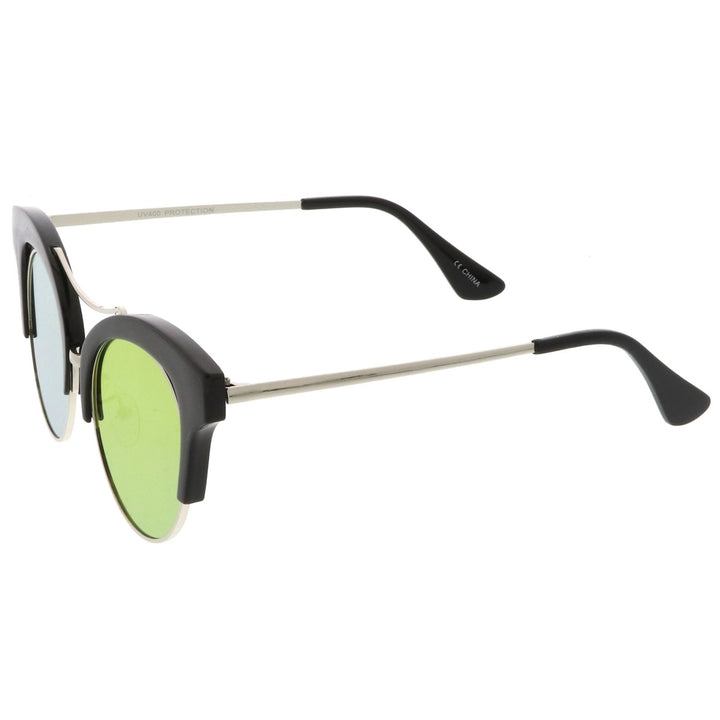 Womens Oversize Cutout Brow Bar Mirror Round Flat Lens Cat Eye Sunglasses 51mm Image 3