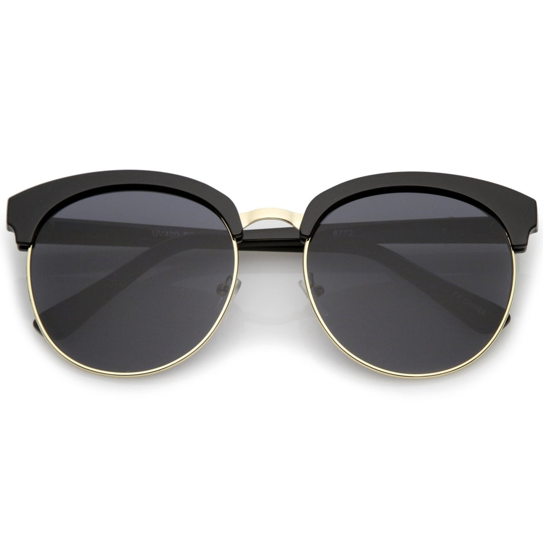 Womens Oversize Half-Frame Circle Flat Lens Round Sunglasses 58mm Image 6