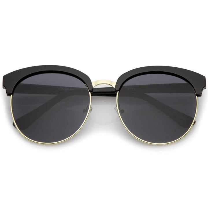 Womens Oversize Half-Frame Circle Flat Lens Round Sunglasses 58mm Image 6