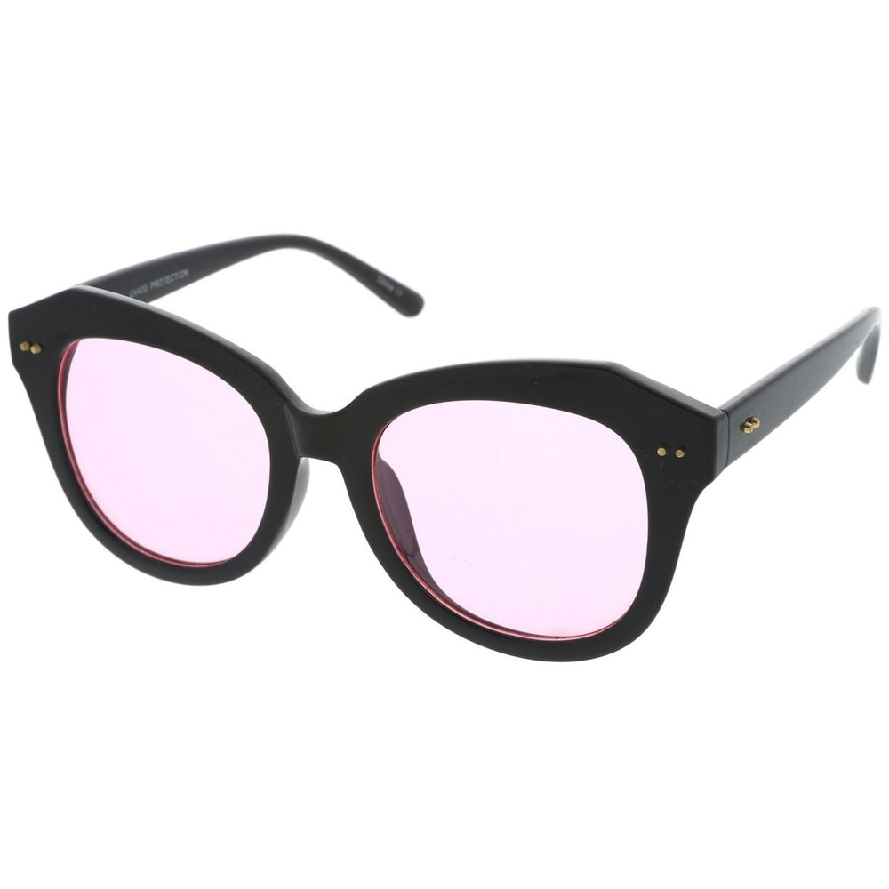 Womens Oversize Horn Rimmed Colored Round Lens Cat Eye Sunglasses 52mm Image 2