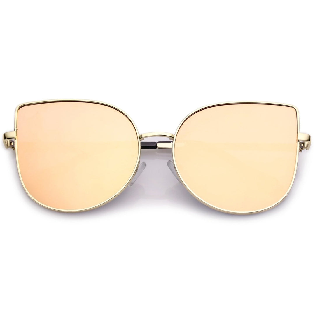 Womens Oversize Metal Cat Eye Sunglasses With Pink Mirror Flat Lens 58mm Image 1
