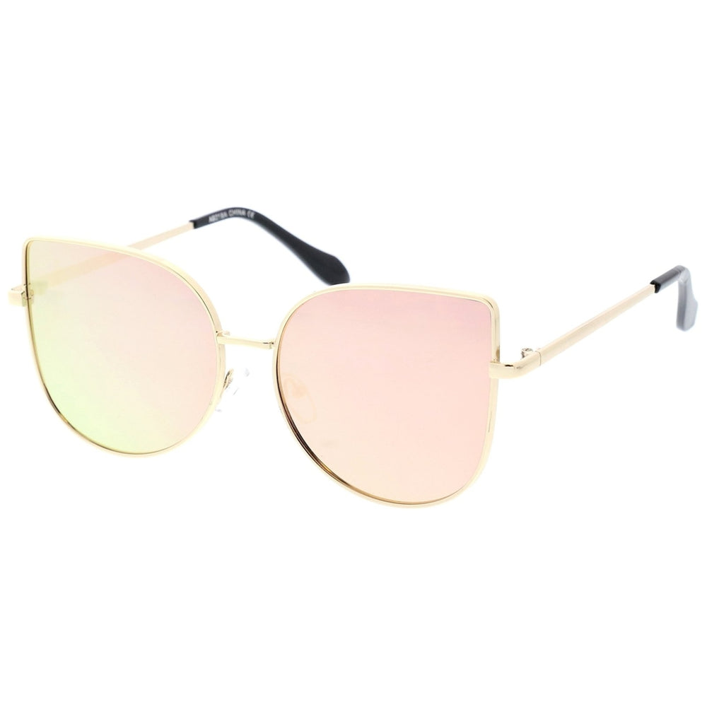 Womens Oversize Metal Cat Eye Sunglasses With Pink Mirror Flat Lens 58mm Image 2