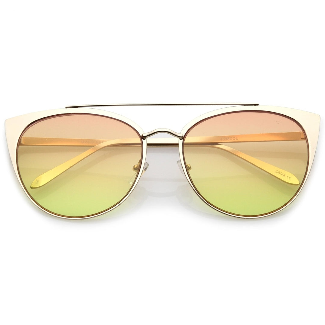 Womens Oversize Metal Crossbar Colored Flat Lens Cat Eye Sunglasses 61mm Image 1