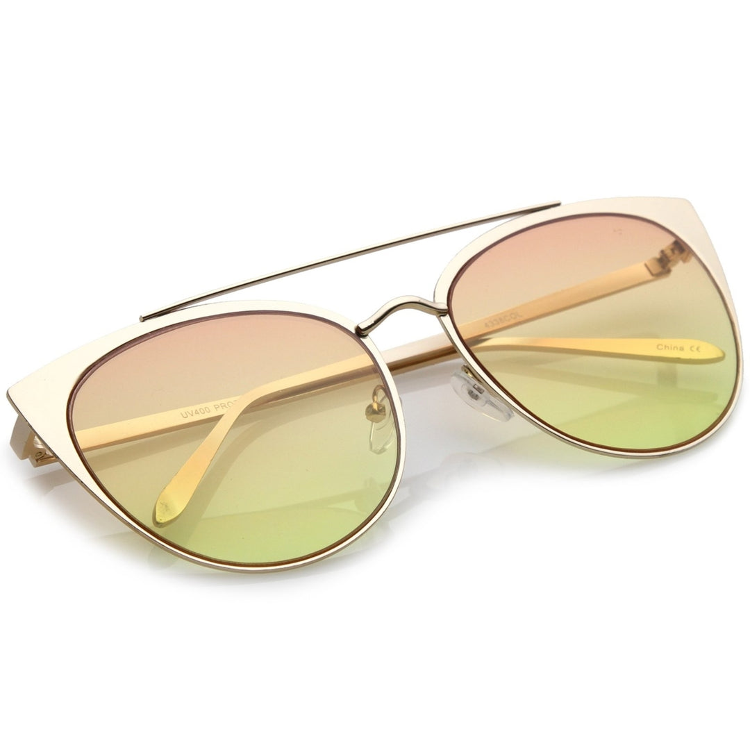 Womens Oversize Metal Crossbar Colored Flat Lens Cat Eye Sunglasses 61mm Image 4
