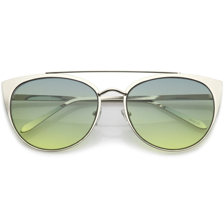 Womens Oversize Metal Crossbar Colored Flat Lens Cat Eye Sunglasses 61mm Image 4