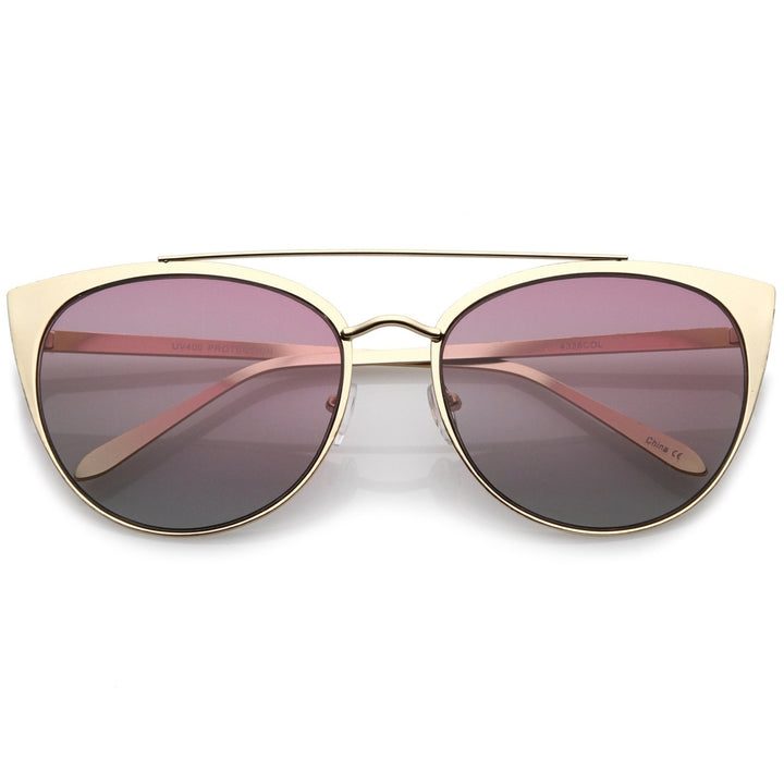 Womens Oversize Metal Crossbar Colored Flat Lens Cat Eye Sunglasses 61mm Image 6