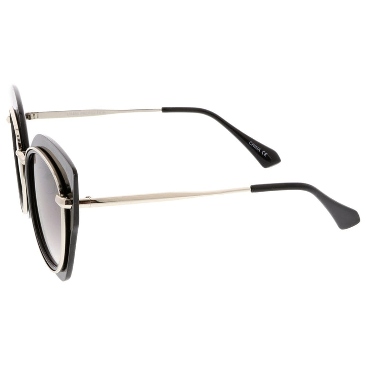 Womens Oversize Metal Trim Slim Arms Super Flat Lens Cat Eye Sunglasses 57mm Image 3