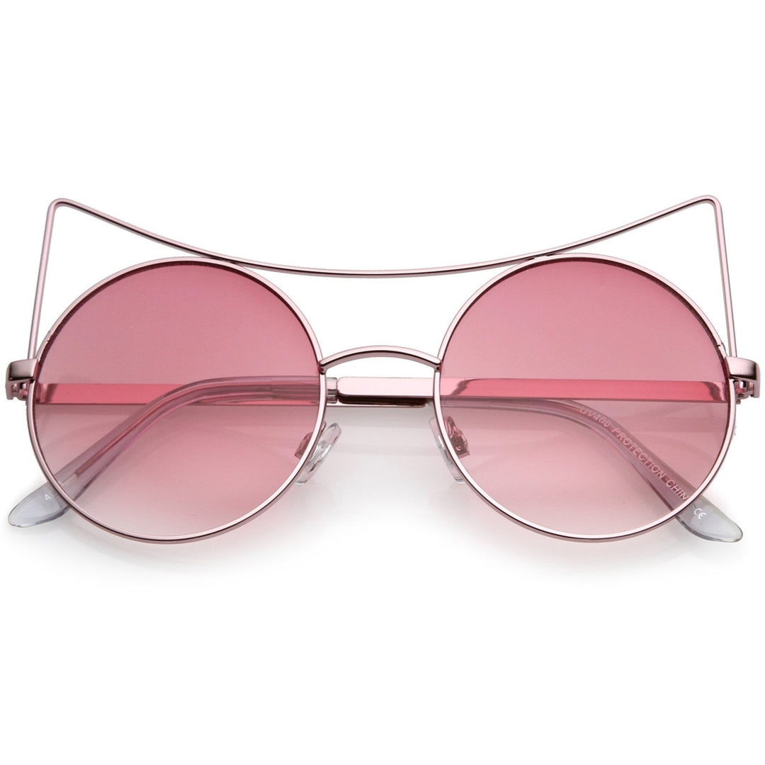 Womens Oversize Open Metal Gradient Round Flat Lens Cat Eye Sunglasses 54mm Image 1