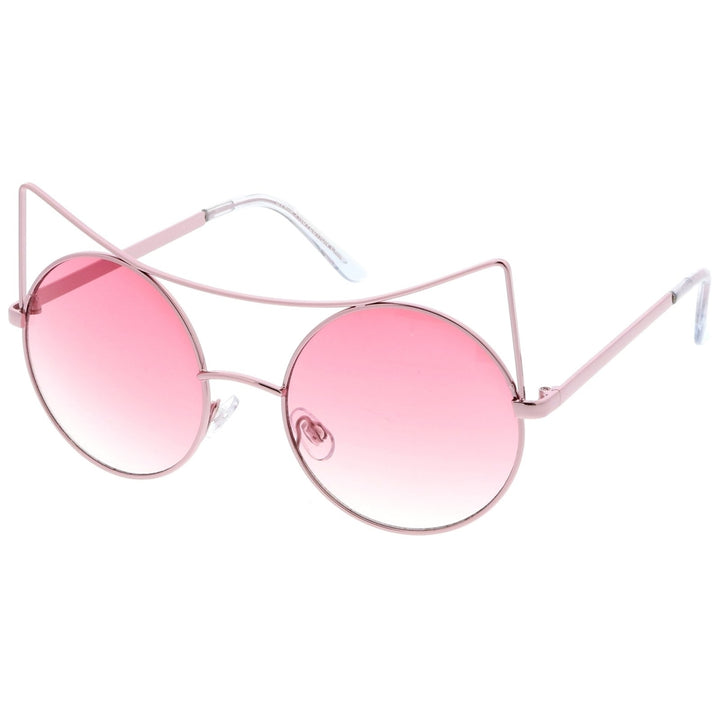 Womens Oversize Open Metal Gradient Round Flat Lens Cat Eye Sunglasses 54mm Image 2