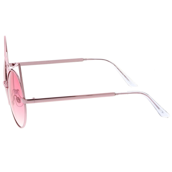 Womens Oversize Open Metal Gradient Round Flat Lens Cat Eye Sunglasses 54mm Image 3