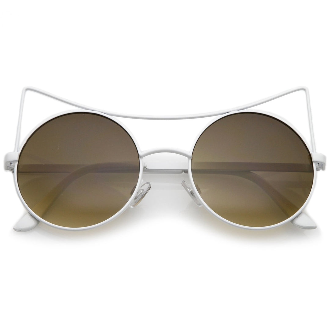 Womens Oversize Open Metal Gradient Round Flat Lens Cat Eye Sunglasses 54mm Image 4