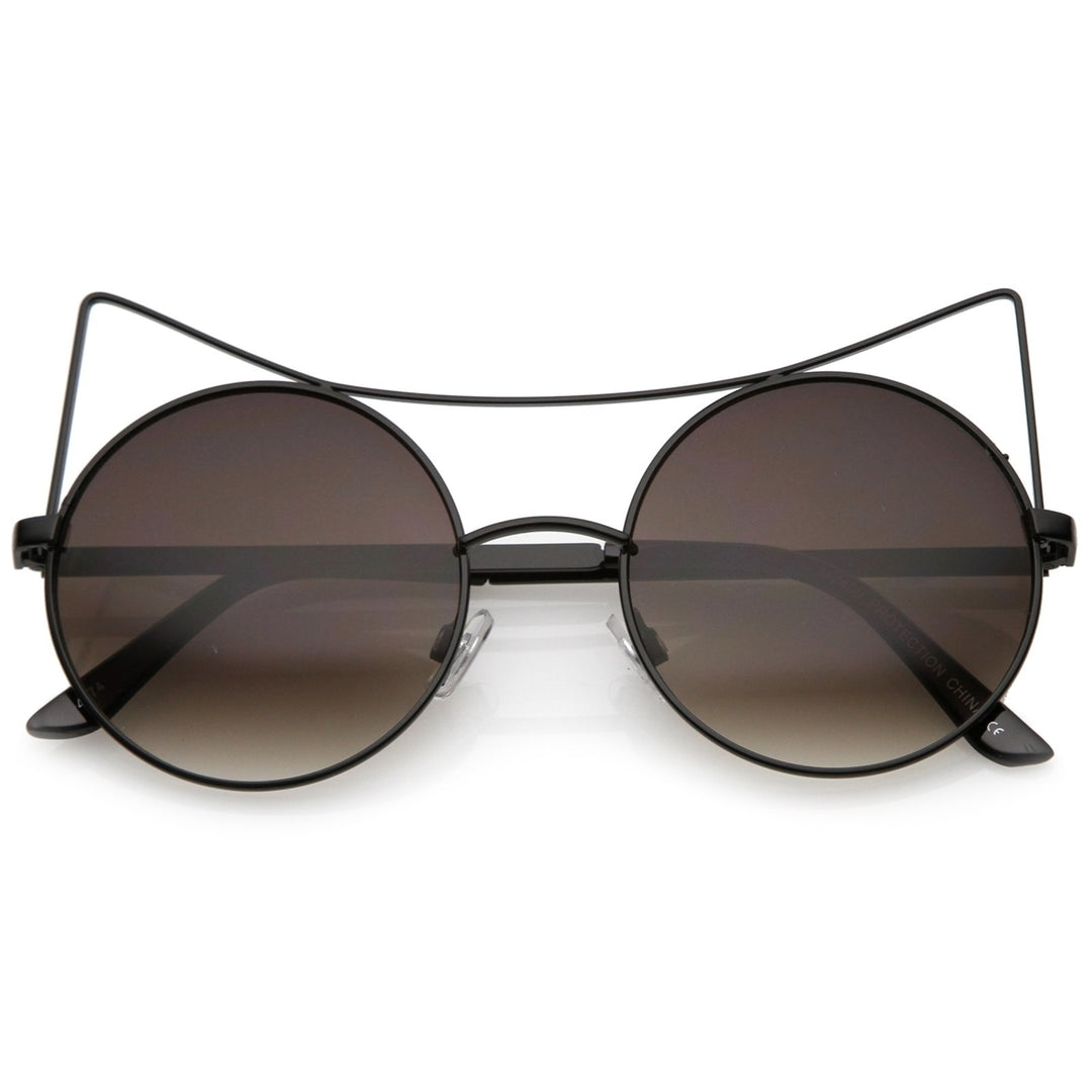 Womens Oversize Open Metal Gradient Round Flat Lens Cat Eye Sunglasses 54mm Image 6