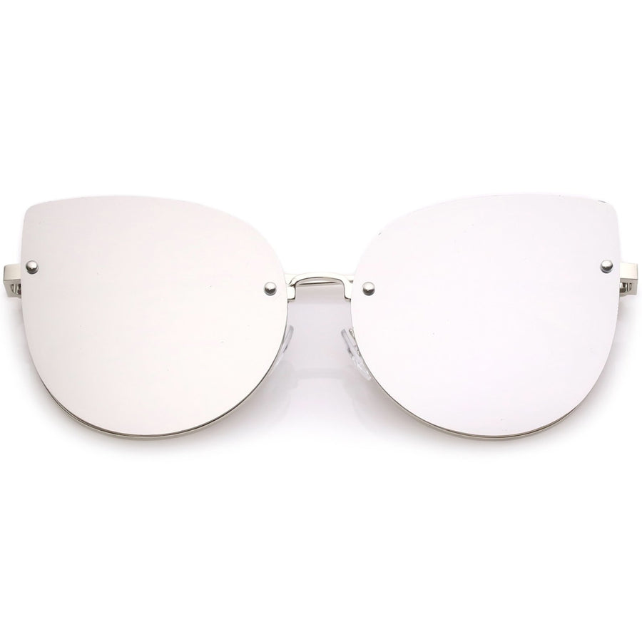 Womens Oversize Rimless Cat Eye Sunglasses Colored Mirror Flat Lens 61mm Image 1