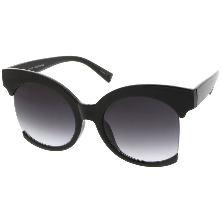 Womens Oversize Semi Rimless Frame Neutral Colored Lens Cat Eye Sunglasses 59mm Image 2