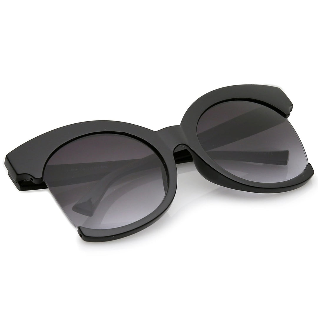 Womens Oversize Semi Rimless Frame Neutral Colored Lens Cat Eye Sunglasses 59mm Image 4