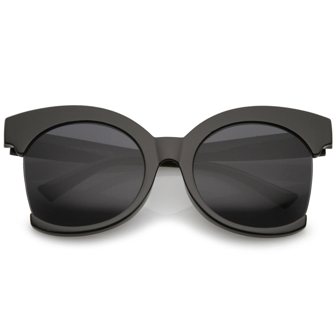 Womens Oversize Semi Rimless Frame Neutral Colored Lens Cat Eye Sunglasses 59mm Image 4