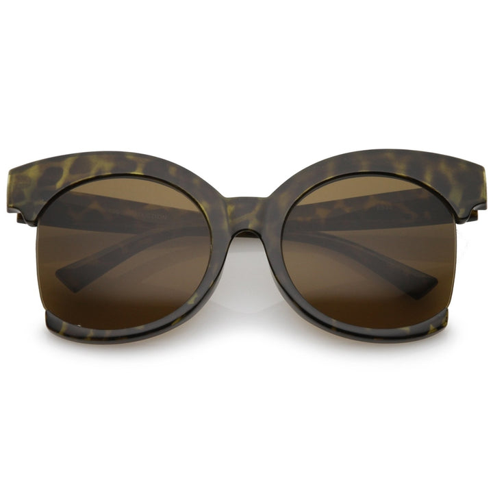 Womens Oversize Semi Rimless Frame Neutral Colored Lens Cat Eye Sunglasses 59mm Image 6