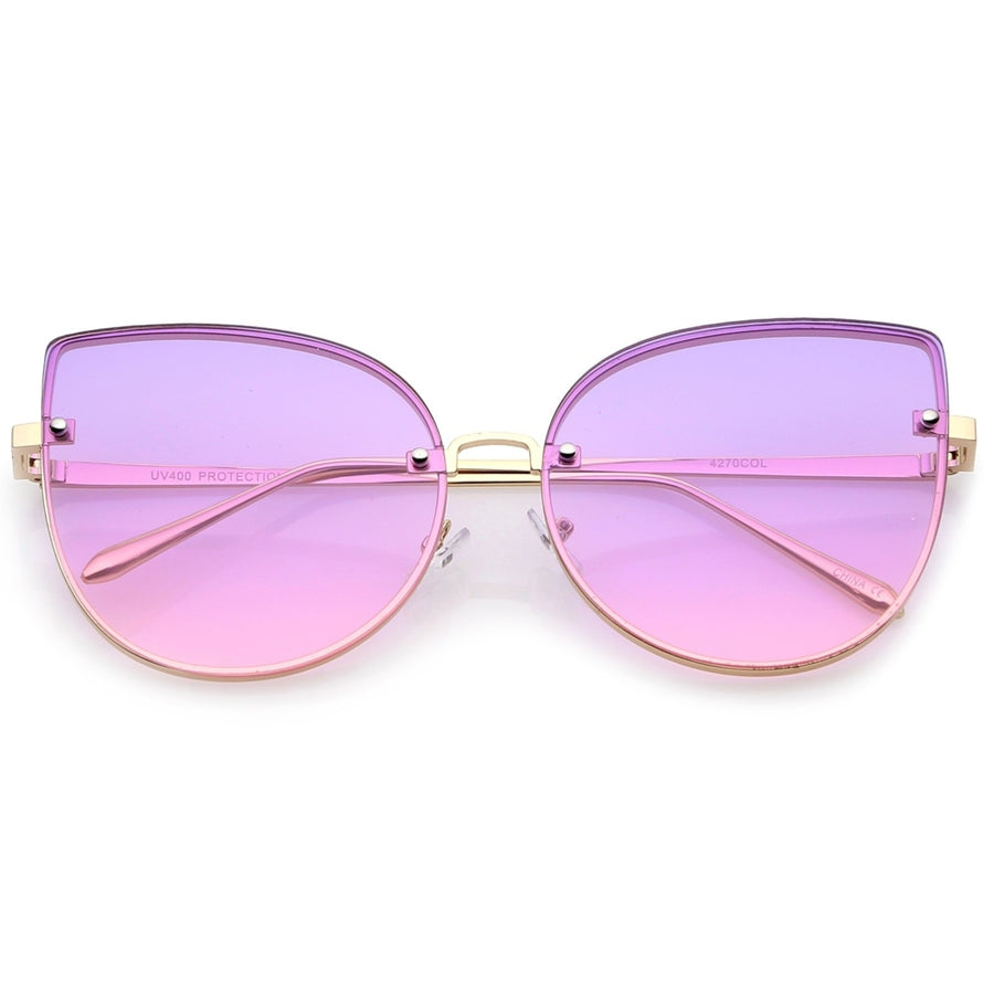 Womens Oversize Slim Metal Rimless Gradient Flat Lens Cat Eye Sunglasses 61mm Image 1