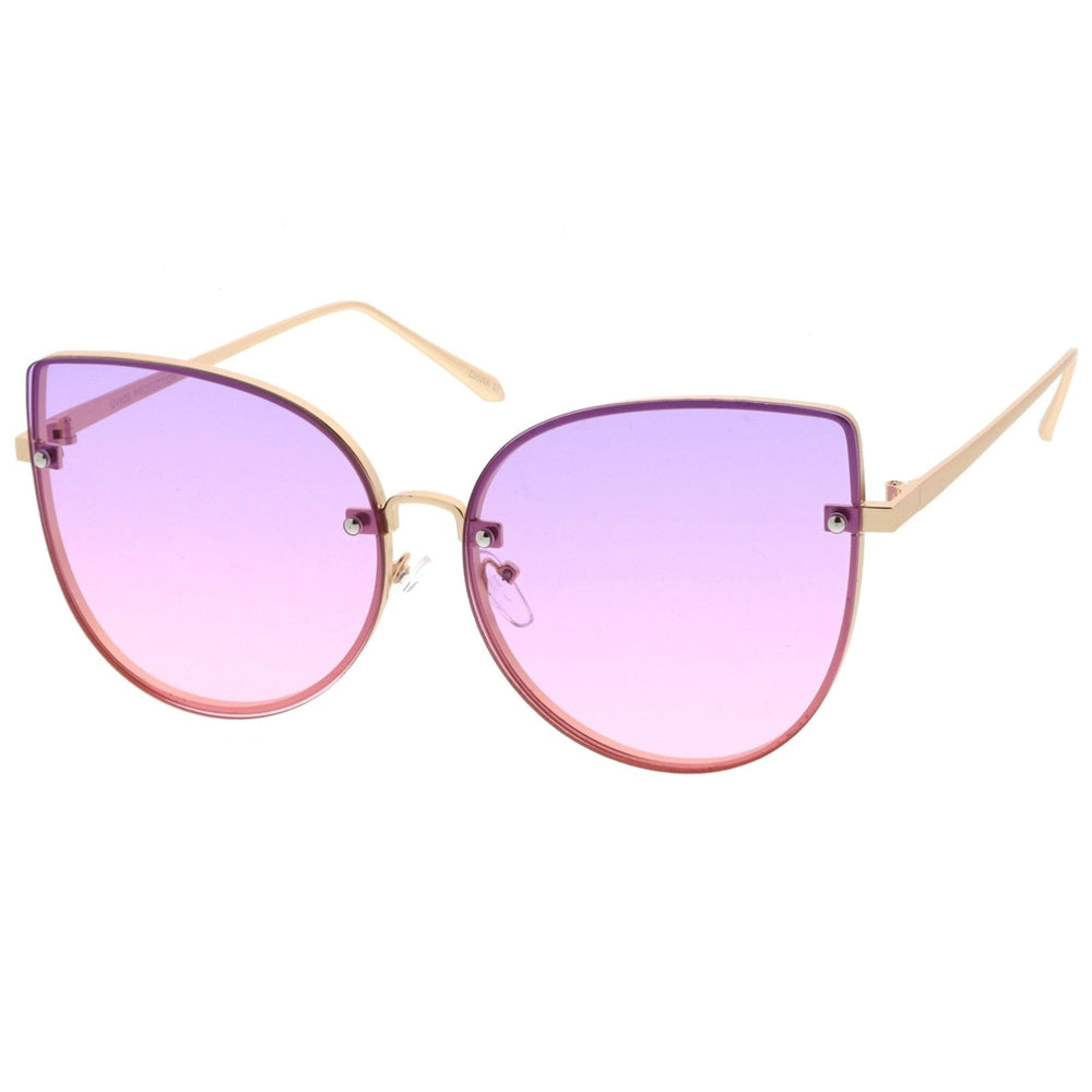 Womens Oversize Slim Metal Rimless Gradient Flat Lens Cat Eye Sunglasses 61mm Image 2