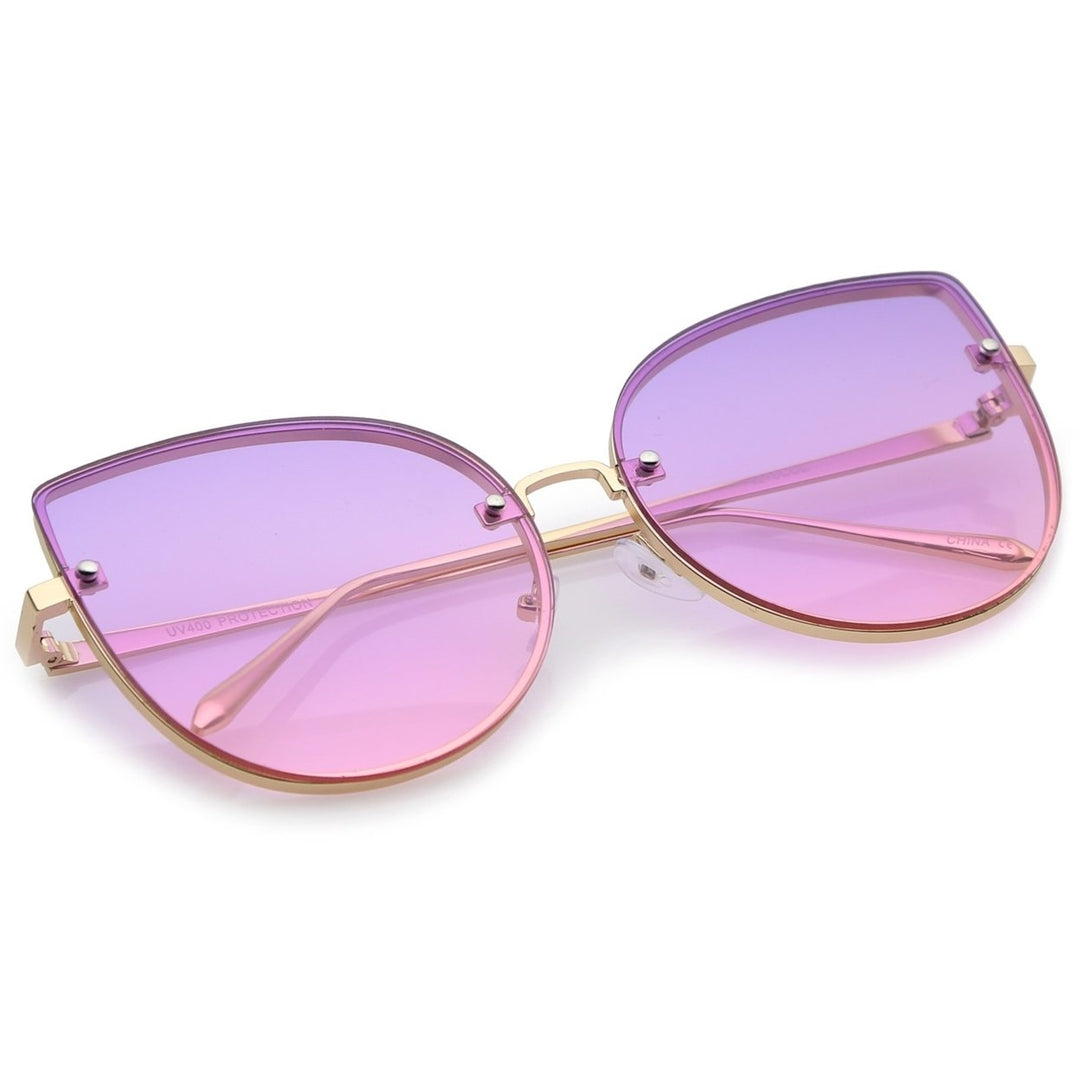 Womens Oversize Cat Eye Sunglasses Gradient Lens 61mm Slim Metal Rimless Image 4