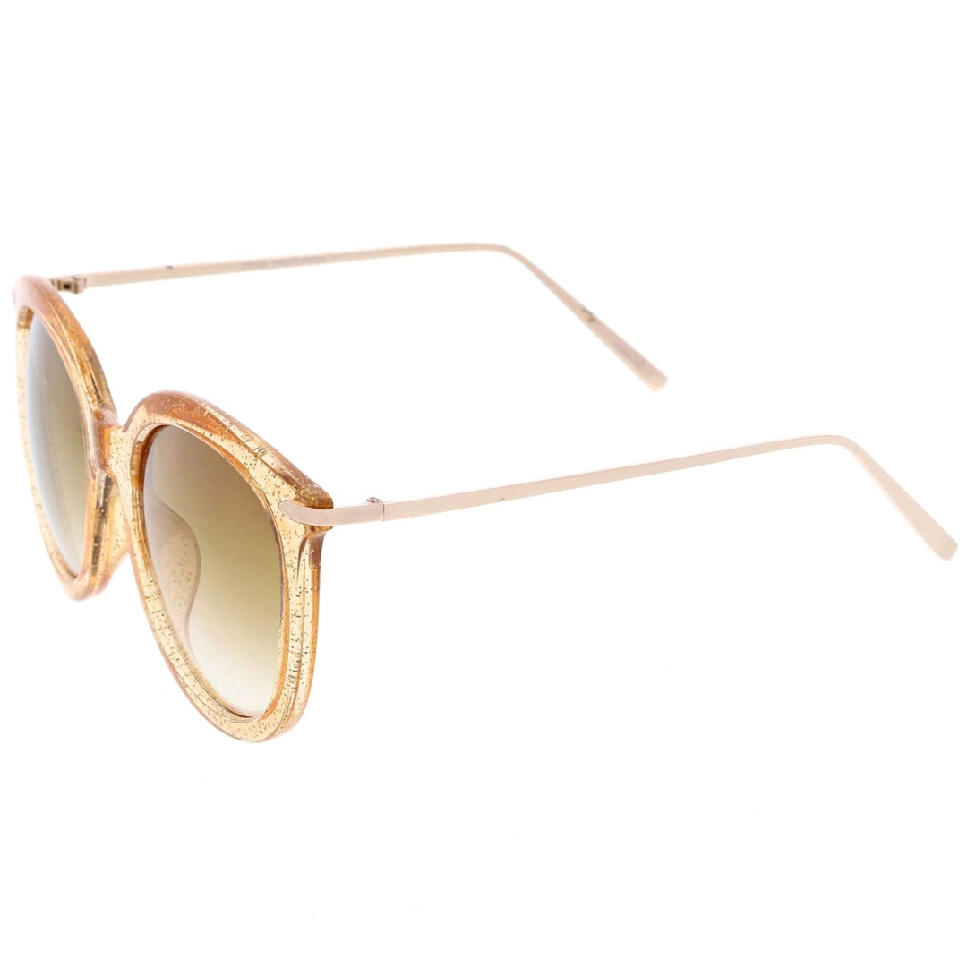 Womens Transparent Glitter Frame Ultra Slim Metal Temple Round Sunglasses 56mm Image 3