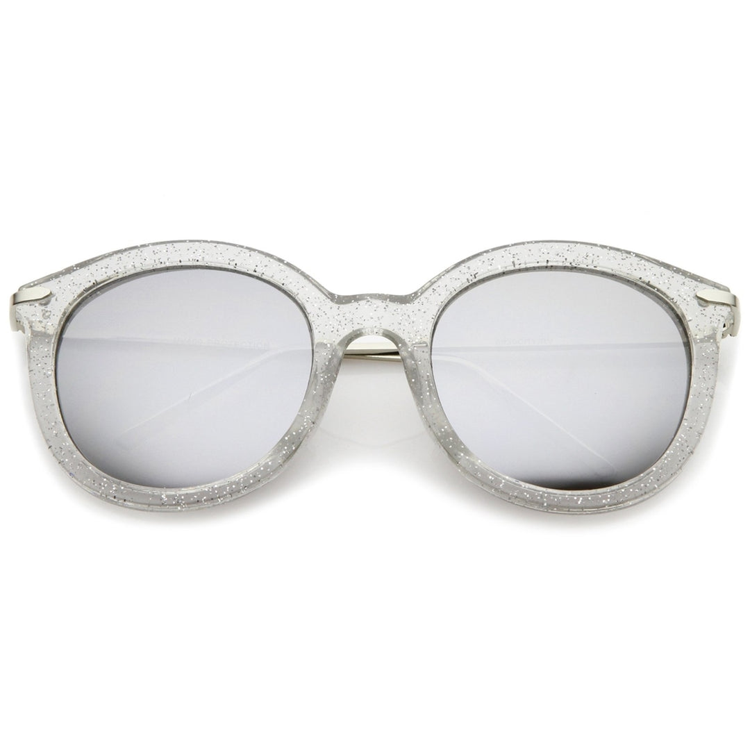 Womens Transparent Glitter Frame Ultra Slim Metal Temple Round Sunglasses 56mm Image 4