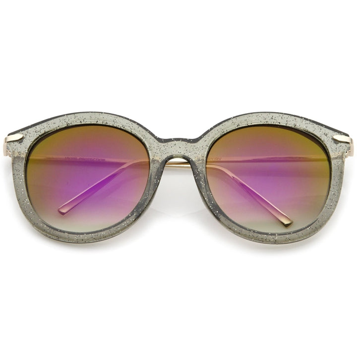 Womens Transparent Glitter Frame Ultra Slim Metal Temple Round Sunglasses 56mm Image 6
