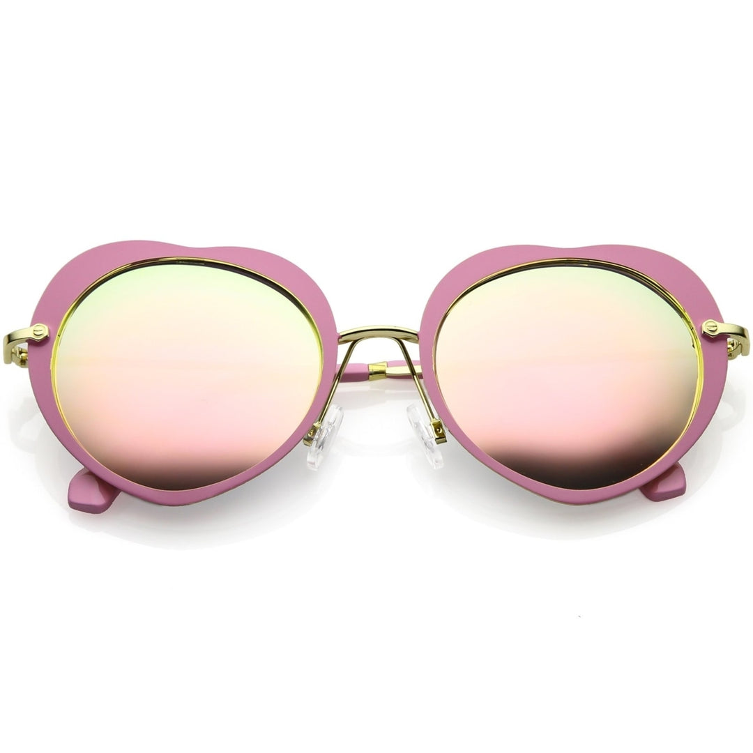 Womens Heart Sunglasses Color Mirrored Lens 54mm Thin Metal Arms UV Protection Image 4