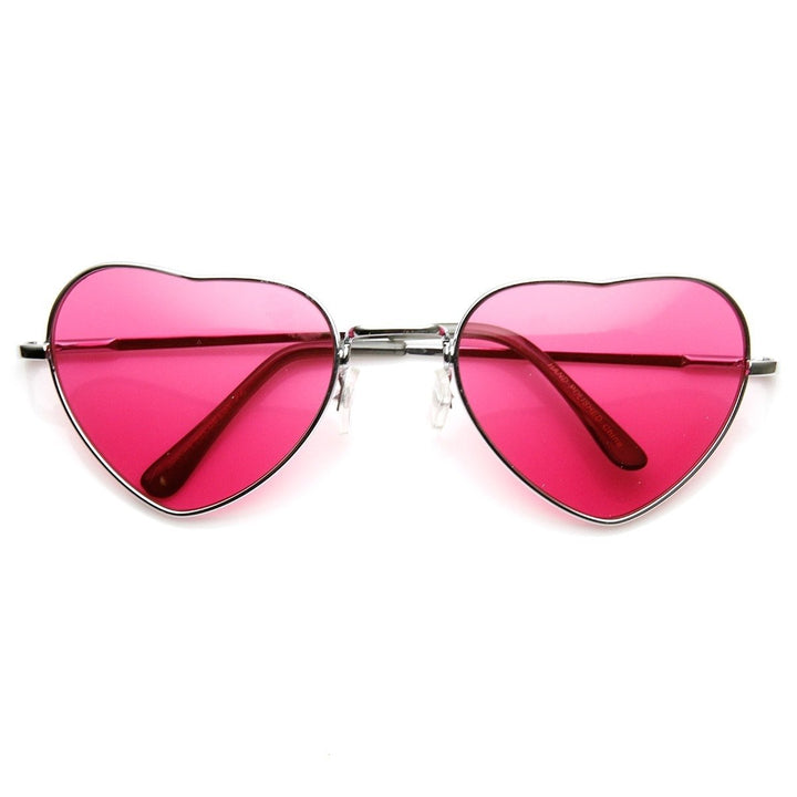 Womens Metal Heart Shaped Tinted Sunglasses UV Protection 56mm Lens Width Image 1