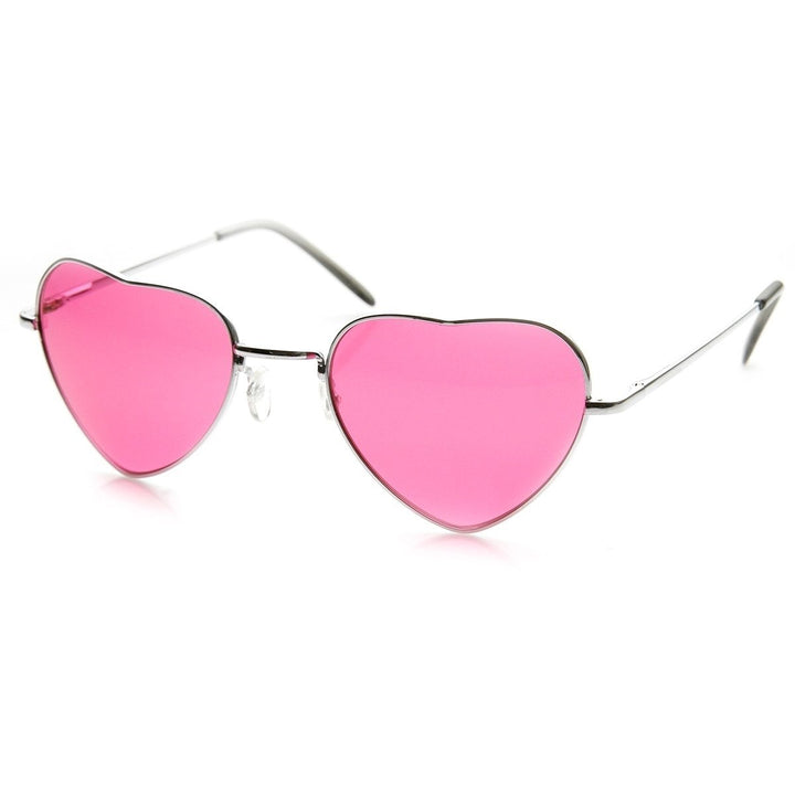 Womens Metal Heart Shaped Tinted Sunglasses UV Protection 56mm Lens Width Image 2