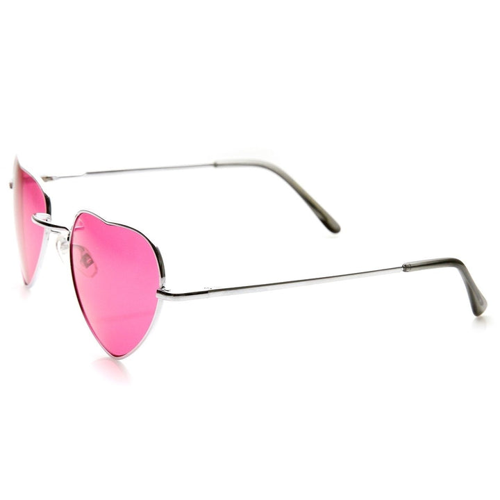 Womens Metal Heart Shaped Tinted Sunglasses UV Protection 56mm Lens Width Image 3