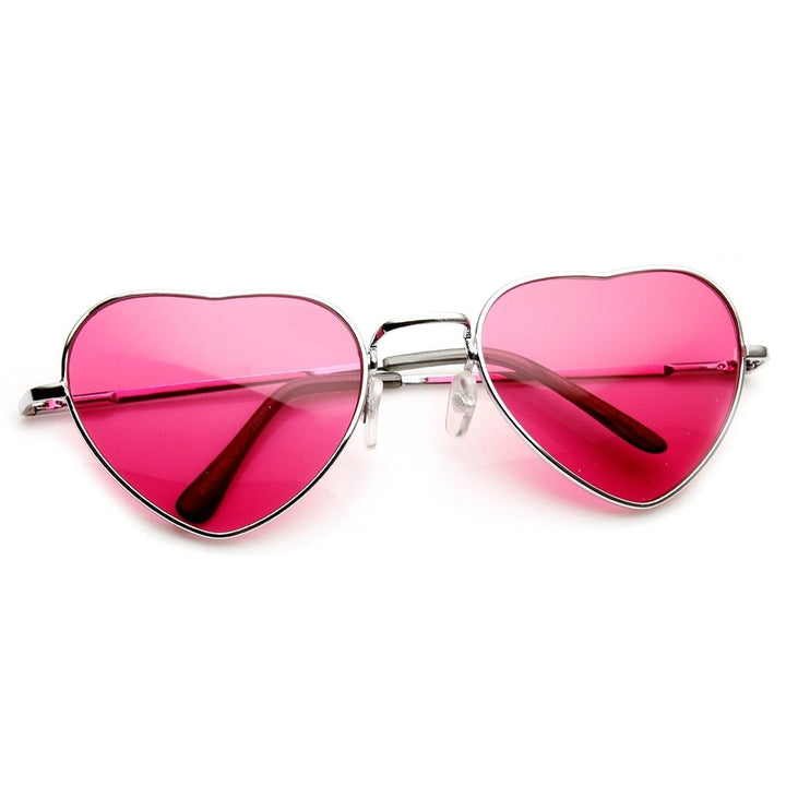 Womens Metal Heart Shaped Tinted Sunglasses UV Protection 56mm Lens Width Image 4