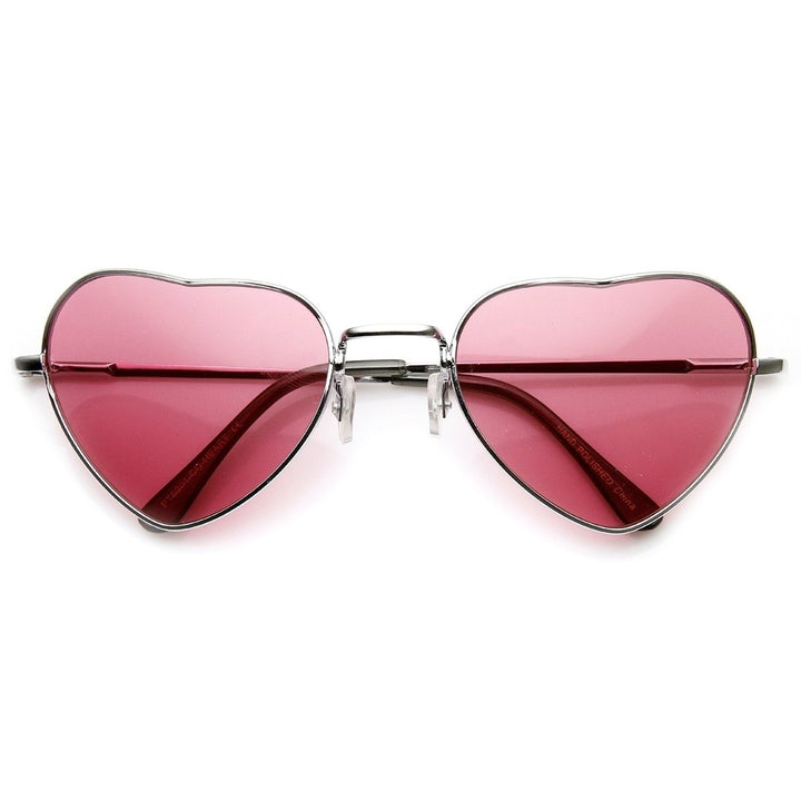 Womens Metal Heart Shaped Tinted Sunglasses UV Protection 56mm Lens Width Image 6