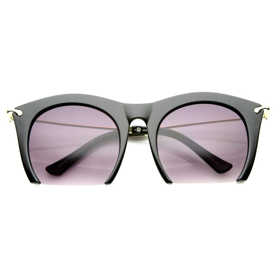 Womens Cateye High Fashion Semi-Rimless Metal Arms Sunglasses Image 1
