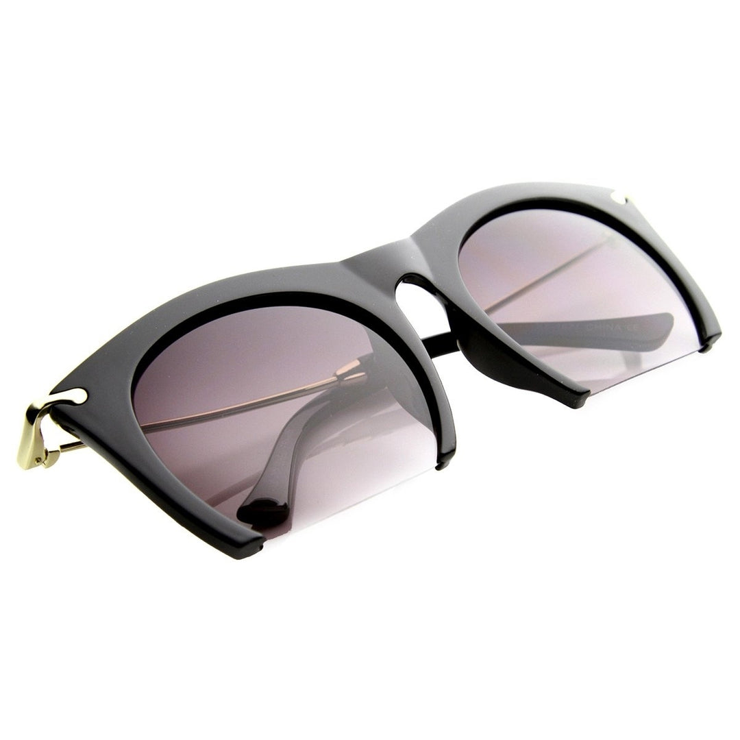 Womens Cateye High Fashion Semi-Rimless Metal Arms Sunglasses Image 4