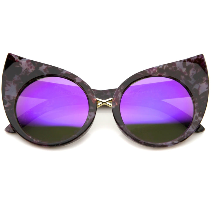 Womens Fashion Bold Marble Frame Mirrored Lens Round Cat Eye Sunglasses 51 mm Image 4