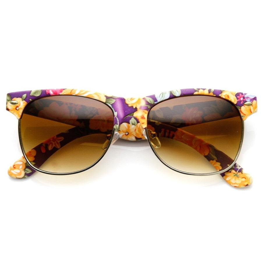 Womens Floral Print Half Frame Horn Rimmed Sunglasses UV400 Protection 55mm Image 1