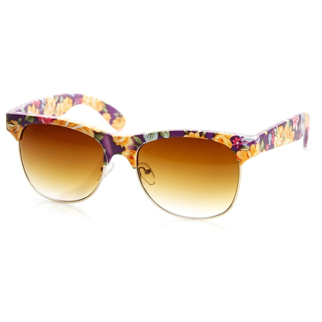 Womens Floral Print Half Frame Horn Rimmed Sunglasses UV400 Protection 55mm Image 2