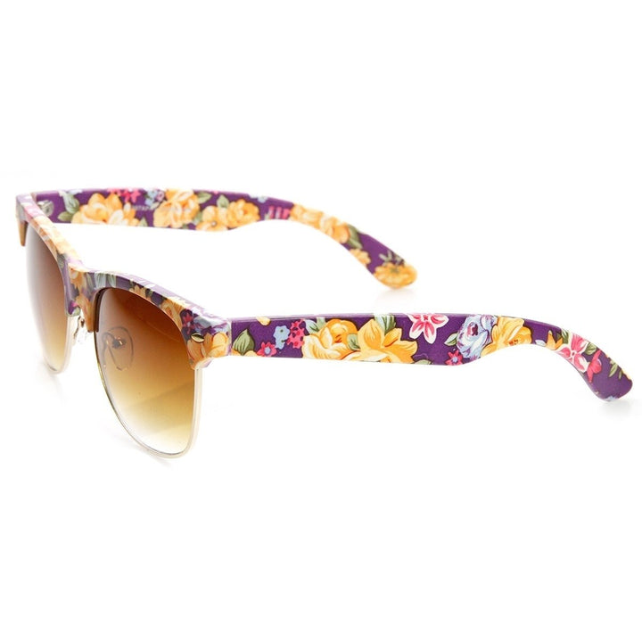 Womens Floral Print Half Frame Horn Rimmed Sunglasses UV400 Protection 55mm Image 3