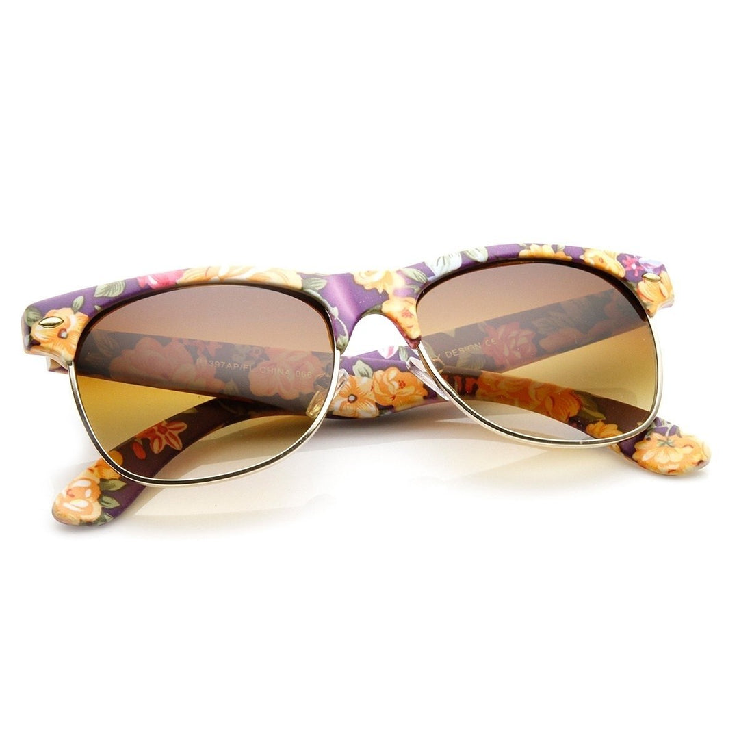 Womens Floral Print Half Frame Horn Rimmed Sunglasses UV400 Protection 55mm Image 4