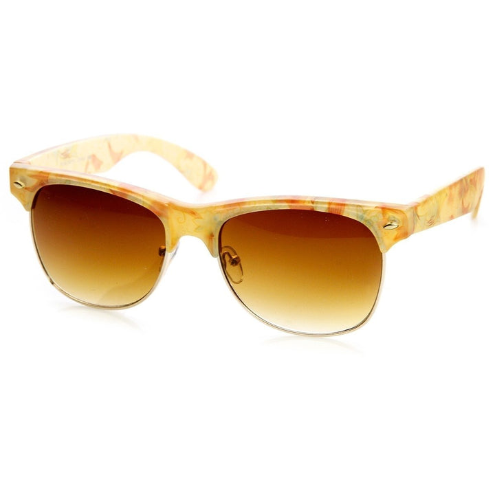 Womens Floral Print Half Frame Horn Rimmed Sunglasses UV400 Protection 55mm Image 4