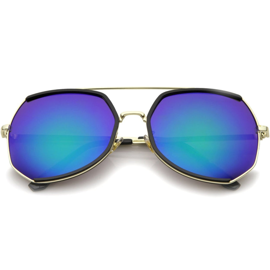 Womens Fashion Gold Metal Crossbar Mirror Lens Oversized Sunglasses 64mm Image 1