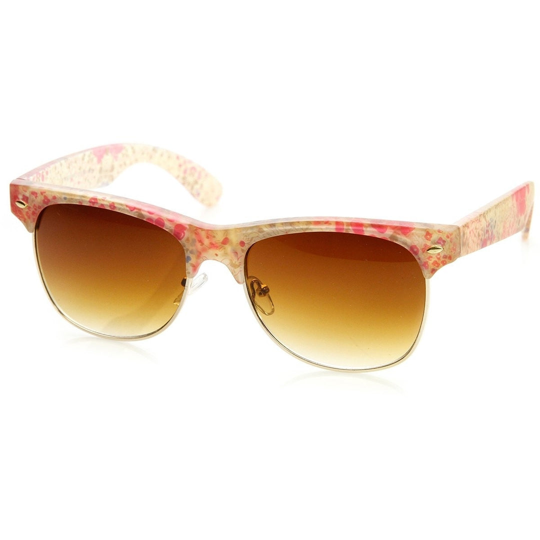 Womens Floral Print Half Frame Horn Rimmed Sunglasses UV400 Protection 55mm Image 6