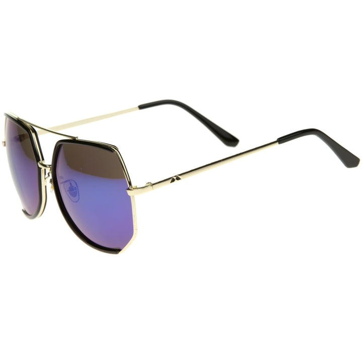 Womens Fashion Gold Metal Crossbar Mirror Lens Oversized Sunglasses 64mm Image 3