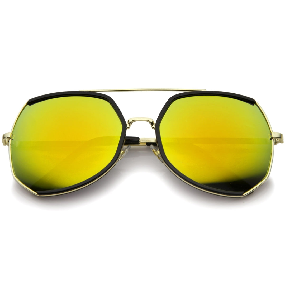Womens Fashion Gold Metal Crossbar Mirror Lens Oversized Sunglasses 64mm Image 4